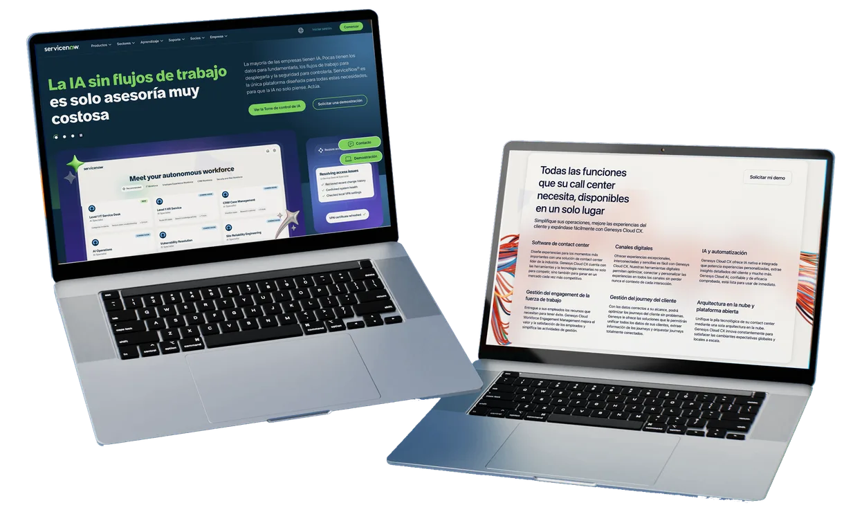 Plataformas ServiceNow y Genesys en distintos dispositivos